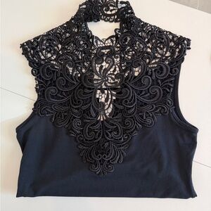 Black Lace Appliqué Sleeveless Top